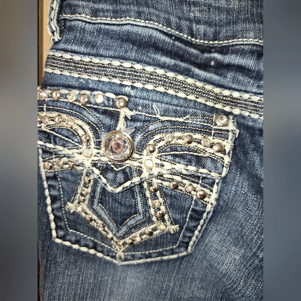 Women's Miss Chic Usa Stylish Blue Women's Jean Capris Bling Size 5 - Picture 13 of 16